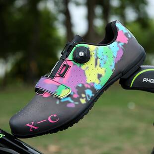 新款直销200618男女骑行鞋自行车鞋无锁橡胶底公路底山路底锁皮面