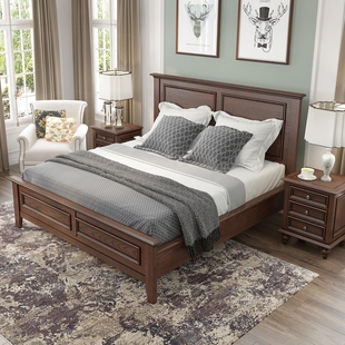 巴比伦美式实木床白蜡木复古1.5米双人床主卧1.8米简约储物婚床