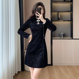 2024年冬季新中式改良旗袍裙小个子复古气质加绒加厚红色连衣裙女