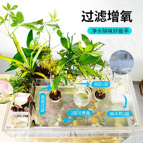 亚克力自循环鱼缸金鱼生态造景缸开放式乌龟生态缸可客制化