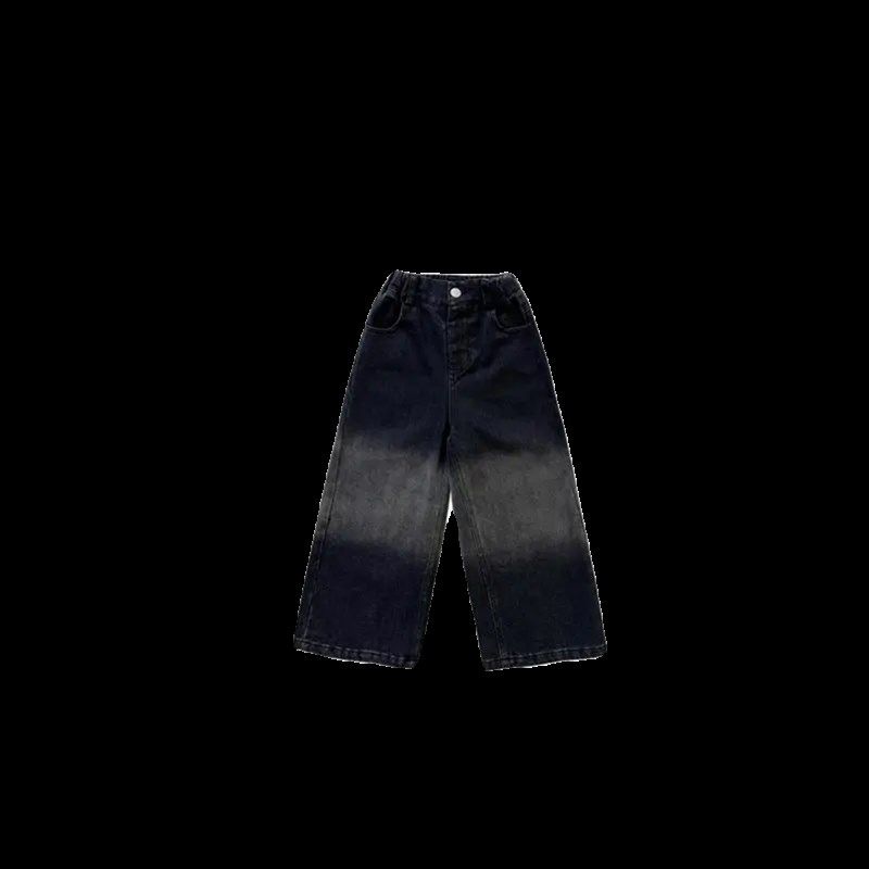 女童黑色牛仔裤直筒五岁裤子2023年新款加绒儿童衣服女孩裤子薄绒