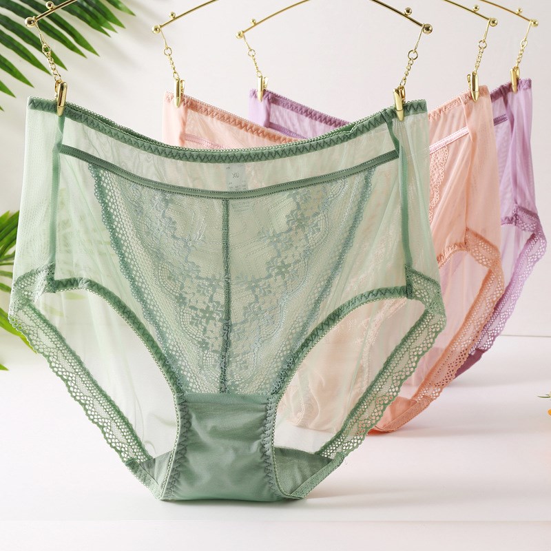 夏季超薄无痕甜美蕾丝透气透明性感荷叶边高腰胖mm大码三角内裤女
