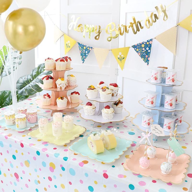 生日布置甜品台摆件婚礼展示架子一次性三层摆台蛋糕托盘点心架