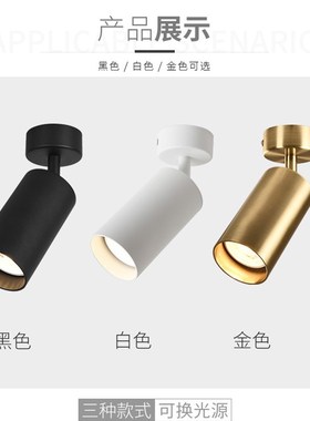 黑色led明装射灯7W可换灯泡光源背景墙客厅壁画免开孔吸顶天花灯