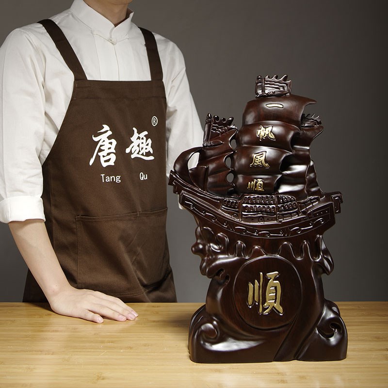 黑檀木雕一帆风顺龙舟船摆件实木创意家居装饰开业礼品办公桌摆件