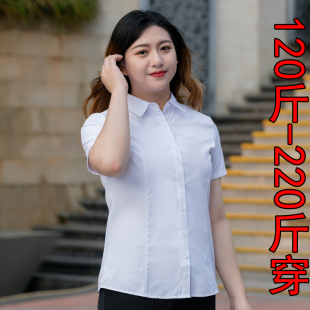 200斤加肥加大码 女夏季 衬衣中长款 职业装 胖MM短袖 工作服正装 衬衫