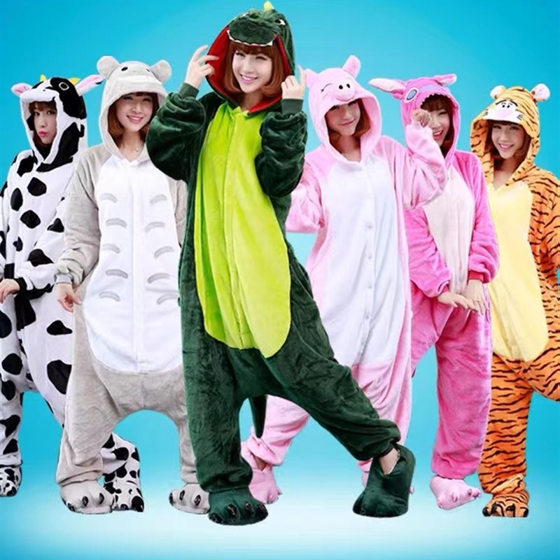 恐龙睡衣秋冬卡通连体法兰绒男士加厚家居服可爱动物女生珊瑚演出