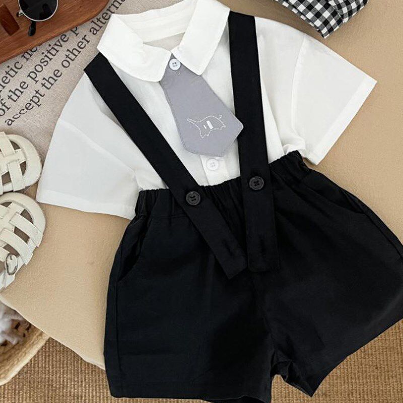 2025男宝宝一周岁礼服夏生日小西装婴儿抓周百天宴衣服背带裤套装