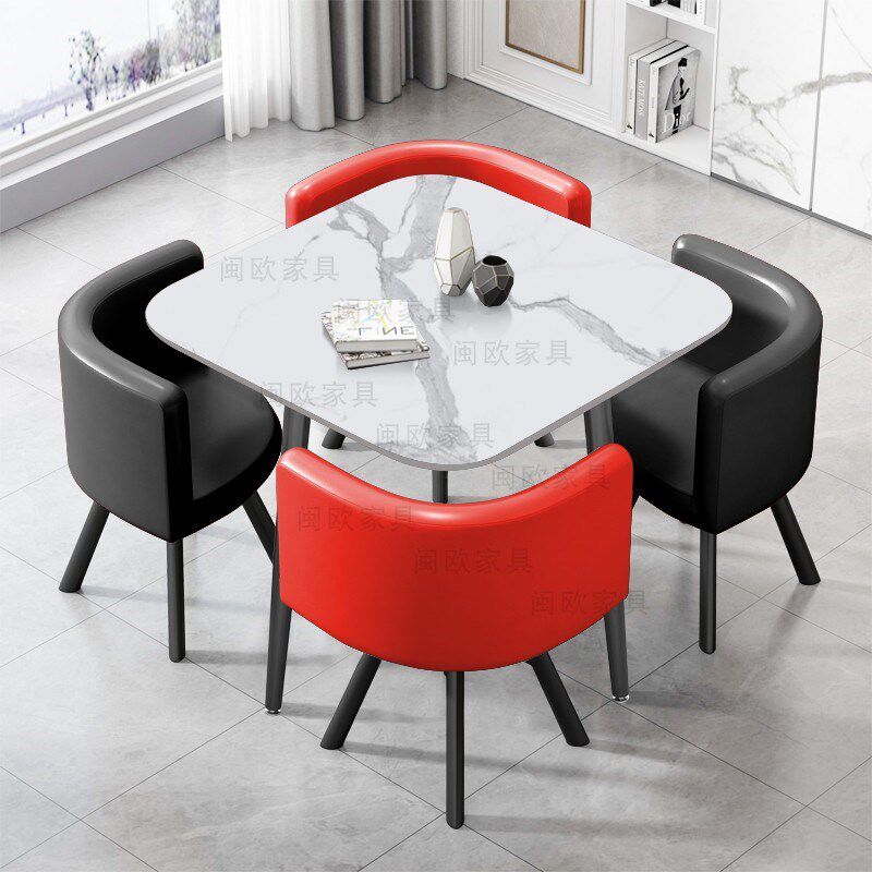 岩板餐桌家用小户型饭桌商店洽谈桌椅组合接待办公室商务方圆桌椅,住宅家具,岩板餐桌,淘宝优惠券,粉丝福利购,淘宝优惠卷