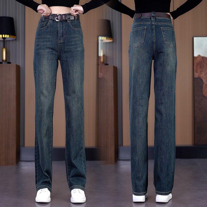 窄版宽松牛仔裤女2024秋冬新款女士大码显瘦直筒裤休闲阔腿裤