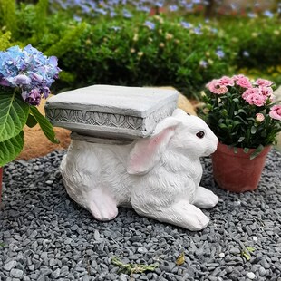 创意小白兔子墩子庭院花园动物装饰品摆件置物花盆底座室外小矮凳
