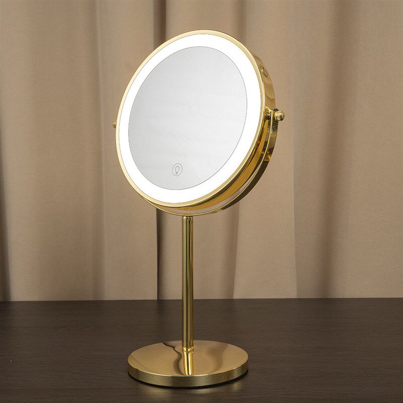 网红金属双面镜子十倍放大化妆镜10倍升降台式led便携智能补光灯