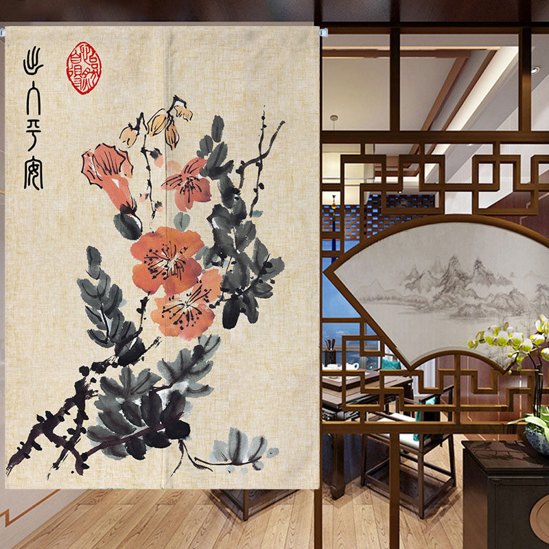 中式门帘玄关过道卧室卫生间厕所门帘屏风软隔断门帘半帘免打孔