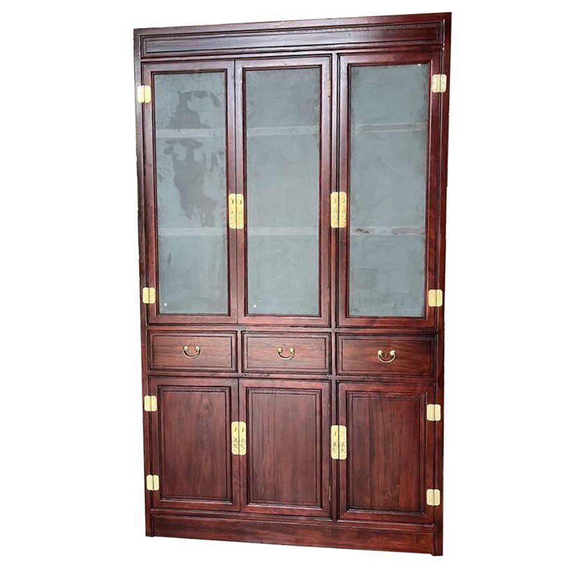 中式香樟木书柜仿古实木双门玻璃展示柜整装组合全樟木书橱文件柜