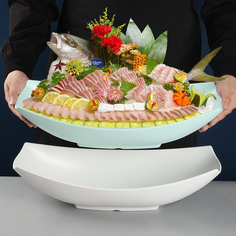 密胺贝壳形刺身鱼盘干冰盘海鲜拼盘三文鱼盘日韩料理自助餐盘商用