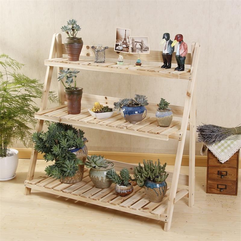 三层田园实木花架加大折叠多肉绿萝盆景阶梯仿古收纳阳台置物包邮