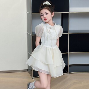 女童连衣裙夏装洋气新中式改良旗袍裙儿童夏天短袖复古公主蛋糕裙