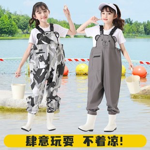 小孩抓鱼沙滩 备水叉雨裤 儿童玩水防水衣服连体下水裤 幼儿园赶海装