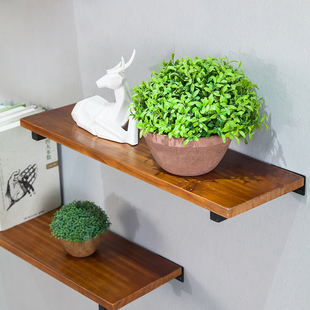 墙上免打孔壁挂置物架实木隔板墙壁书架一字搁板复古客厅厨房墙架