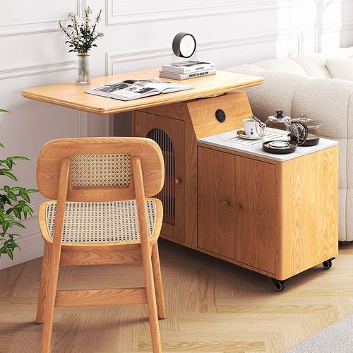 北欧实木茶车客厅沙发茶水边柜原木风多功能家用阳台可移动茶台桌