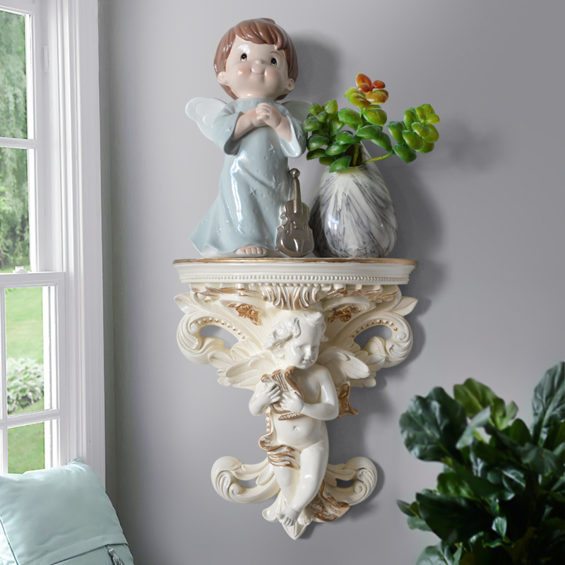 欧式墙上装饰架客厅卧室玄关创意天使墙面搁板床头置物架壁饰壁挂