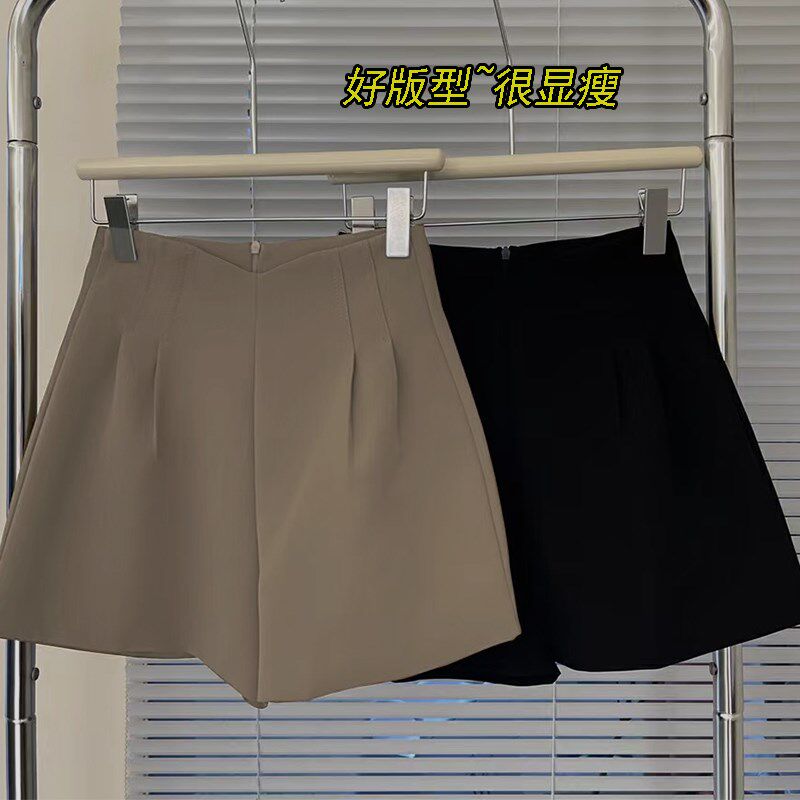 黑色西装短裤女大码胖MM春夏季高腰显瘦小个子休闲宽松阔腿A字裤
