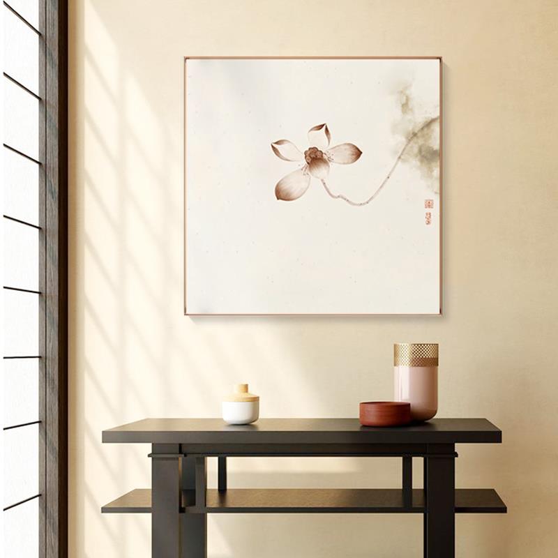 新中式心经装饰画书房办公室字画茶室玄关水墨荷花挂画禅意佛经画