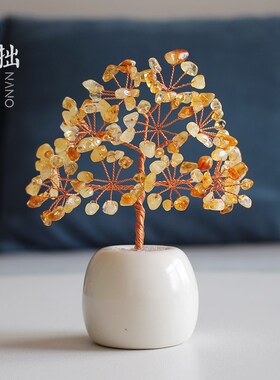 粉紫水晶桃花发财树办公室桌面工位装饰品招财小摆件创意转运礼物