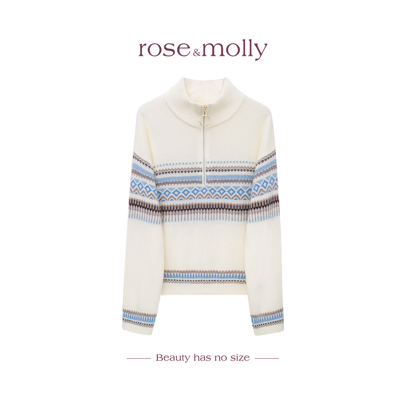 显瘦定制【费尔岛初冬】1oo绵羊毛高克重提花拉链毛衣R25AM582