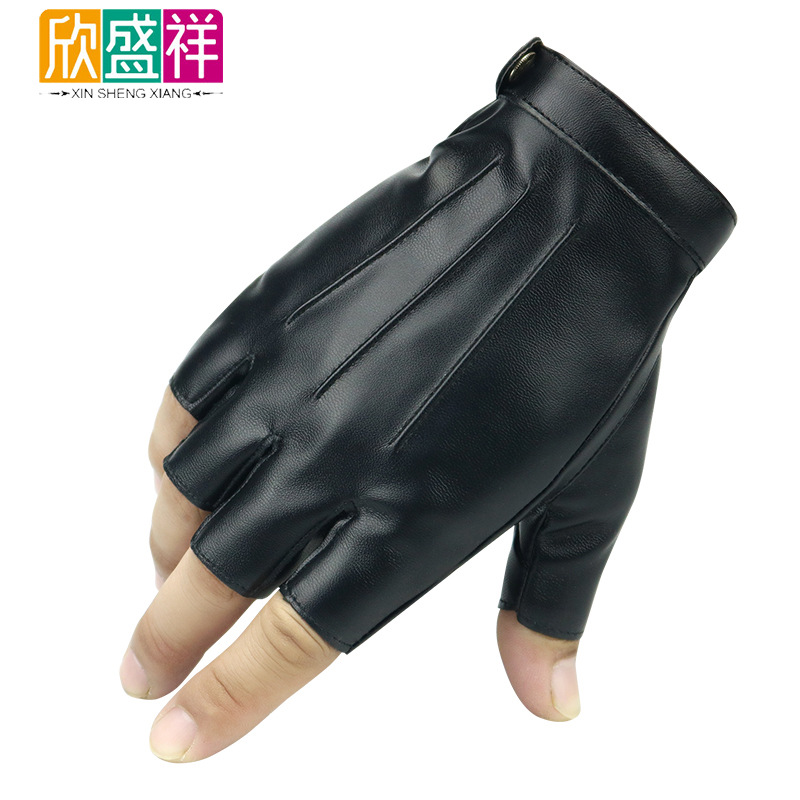 真PU皮半指手套男女情侣款骑行户外运动登山健身钓鱼瑜伽手套