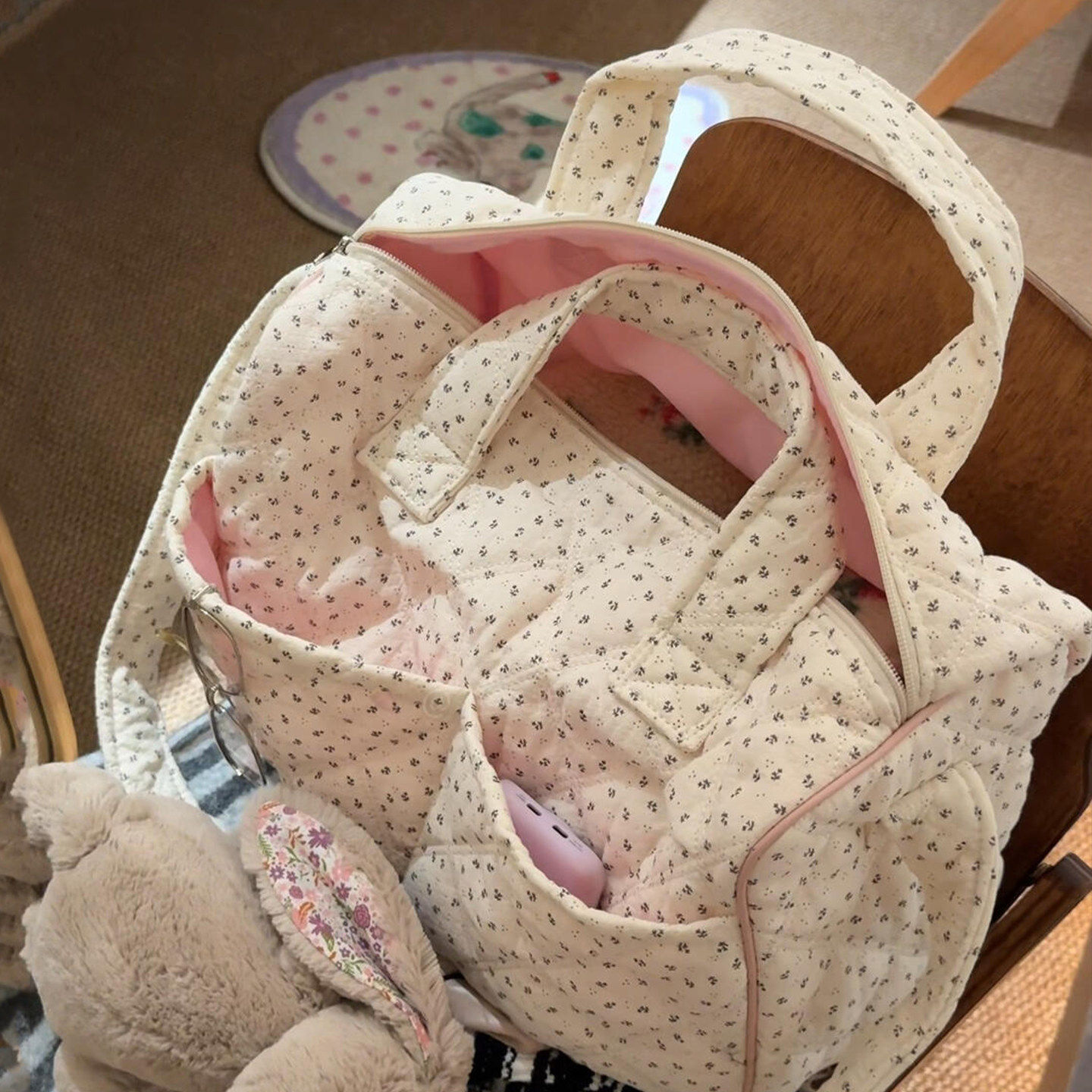 小碎花棉布单肩斜挎包女大容量手提健身包韩系学生通勤旅行托特包