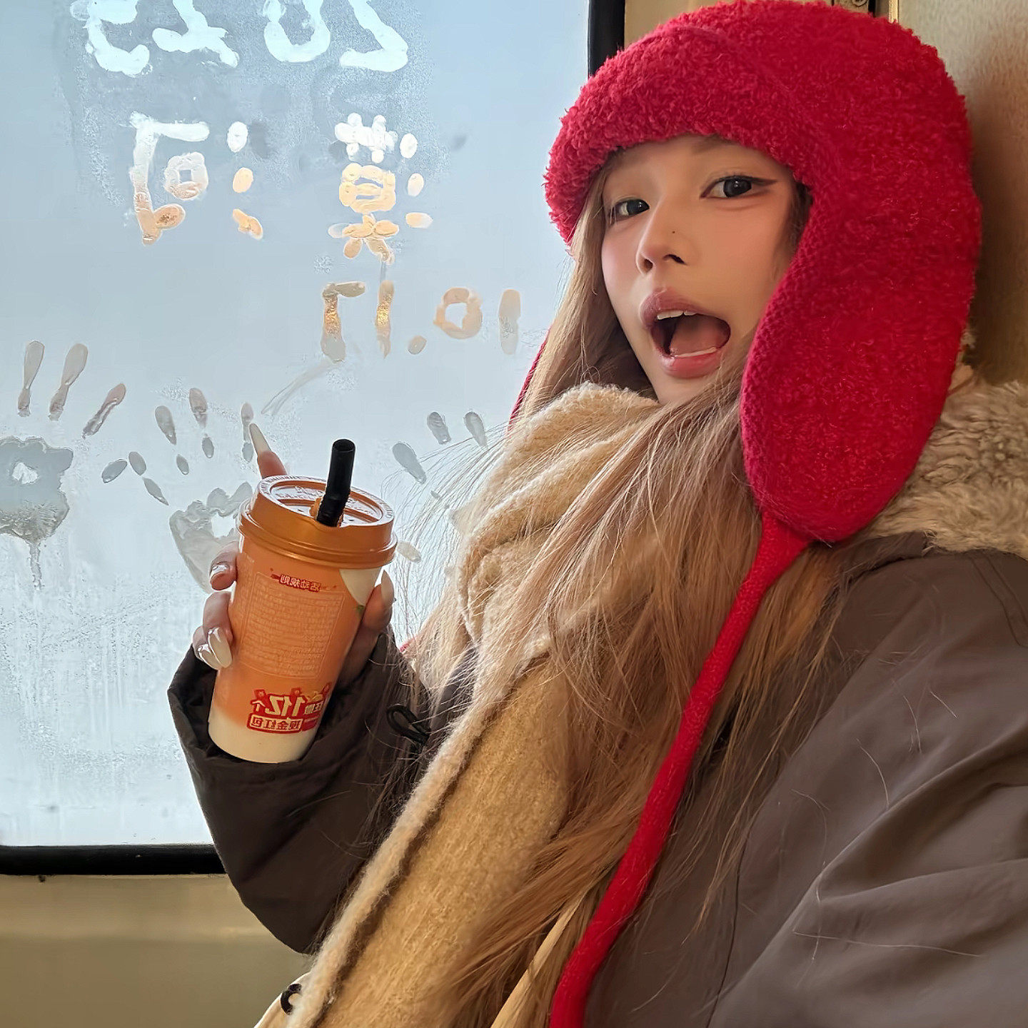小红帽大头围护耳雷锋帽子女冬天保暖防寒显脸小氛围感针织飞行帽