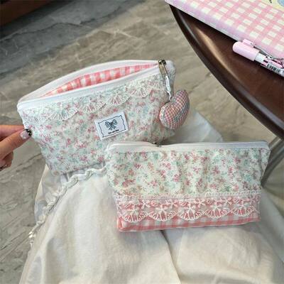 小众粉色碎花蓝色笔袋可爱ins大容量高颜值女生不撞款简约文具袋