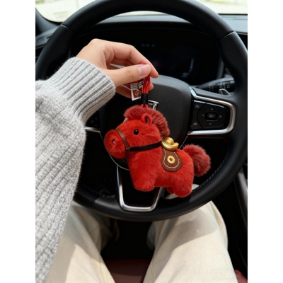 马上有钱~小马车挂2026马年装饰品汽车后视镜挂件玩偶精致高级感