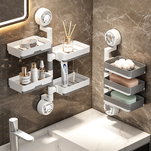 小熊吸盘旋转肥皂盒壁挂式免打孔沥水香皂置物架卫生间多层香皂盒