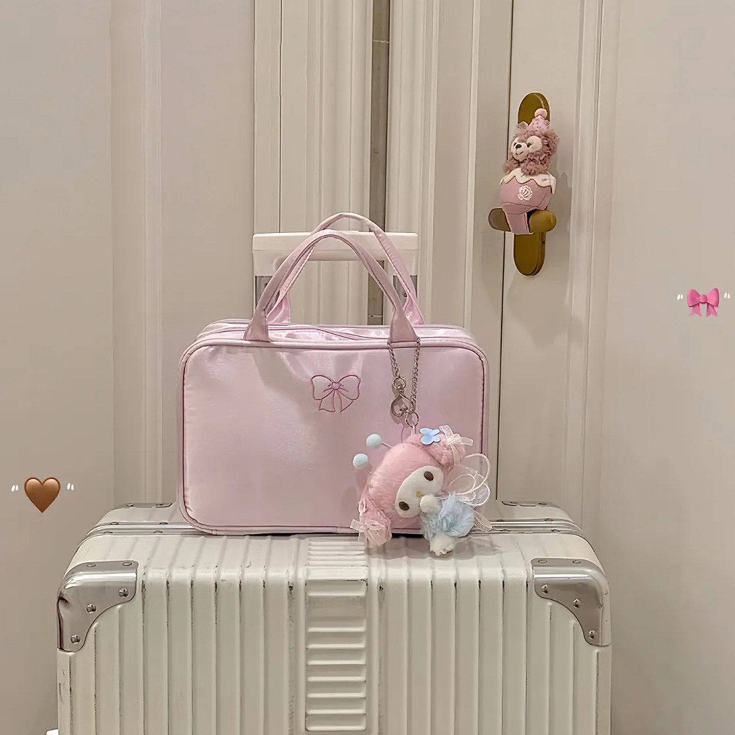 蝴蝶结刺绣化妆包女大容量分区洗漱包可挂行李箱旅行便携收纳包