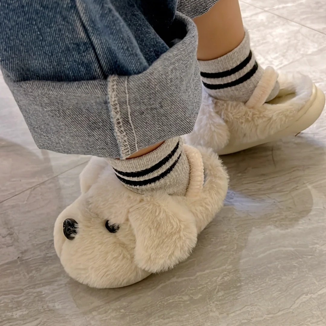 小狗儿童棉拖鞋保暖室内家居可爱加厚包跟加绒防臭冬季宝宝棉拖鞋