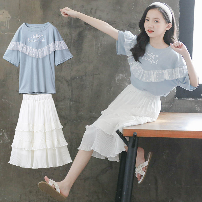 女童连衣裙夏装2021新款儿童装洋气套装裙夏季12岁女孩中大童裙子