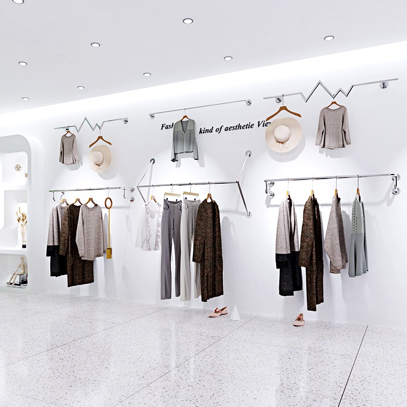 服装店上墙不锈钢简约展示架挂壁式女装店童装店服货架