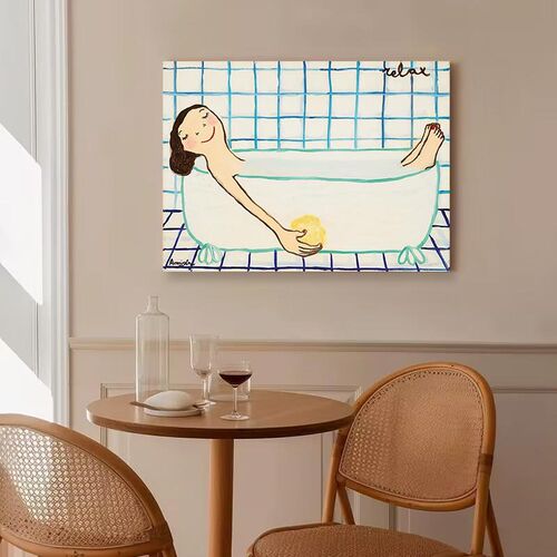 泡澡女孩卫生间防水装饰画浴缸墙面可爱温馨小众艺术治愈系装饰画
