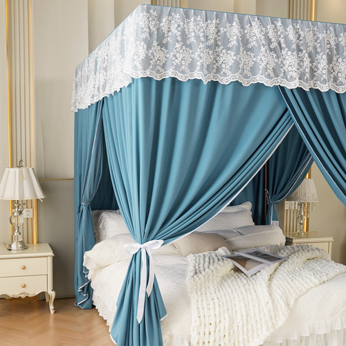 遮光布蚊帐冬季加厚床帘可定制挡风家用卧室一体式支架床幔保暖