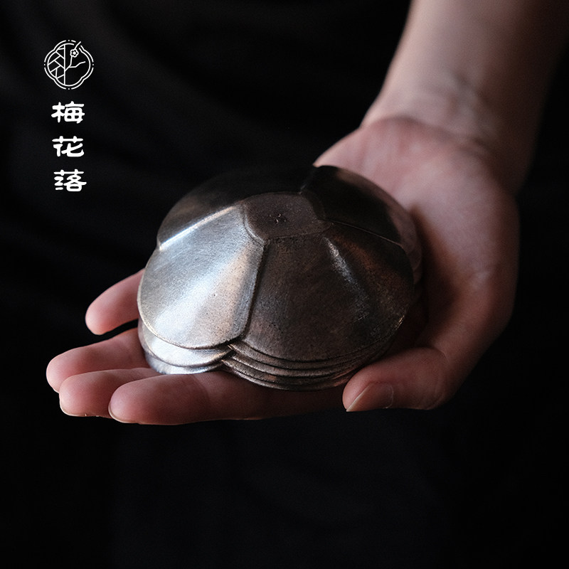梅花落月见杯垫银釉杯碟杯托陶瓷茶托花型茶垫茶道配件葛玲玉手作