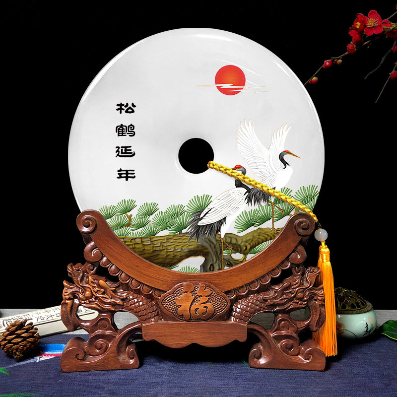 松鹤延年天然玉石摆件祝寿礼物老人实用大寿礼品送父亲寿山石装饰