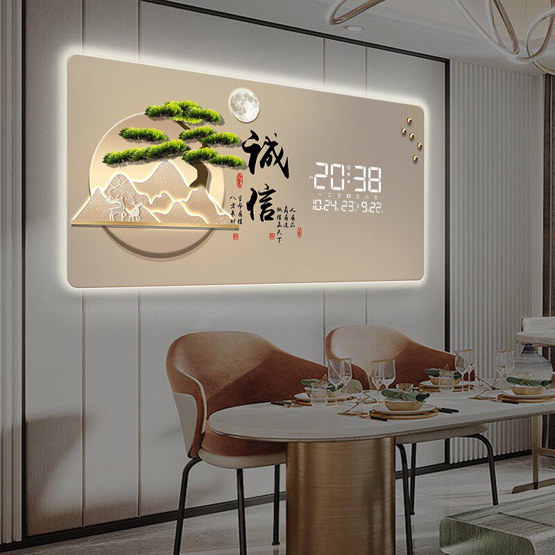 装饰画挂钟数字夜光显示创意简约万年历电子日历钟客厅挂墙时钟