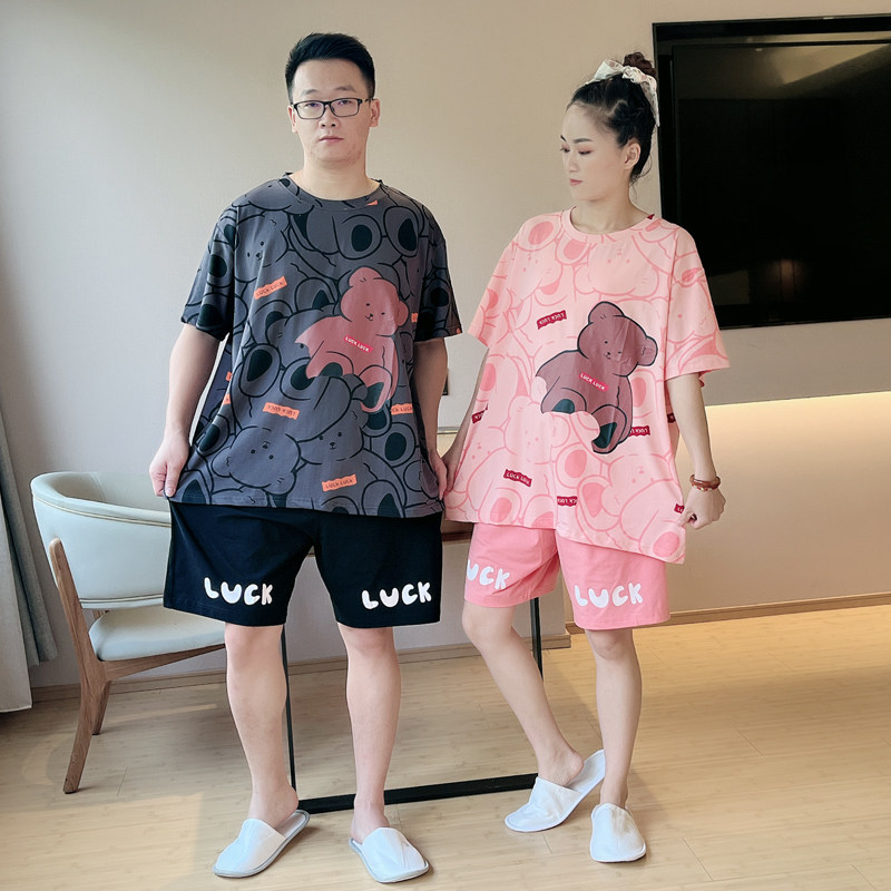 情侣睡衣女夏季纯棉短袖薄款男士可爱卡通网红大码夏天家居服套装