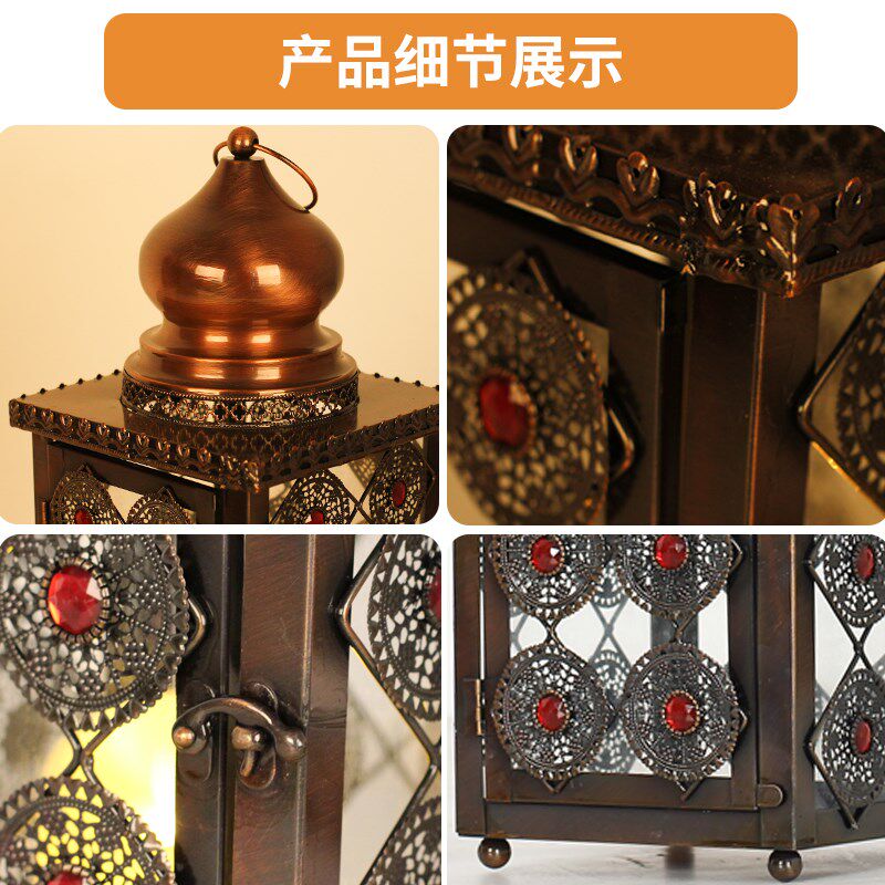 烛台复古提灯电镀古铜色防风蜡烛灯铁艺氛围灯防风罩怀旧摆件风灯