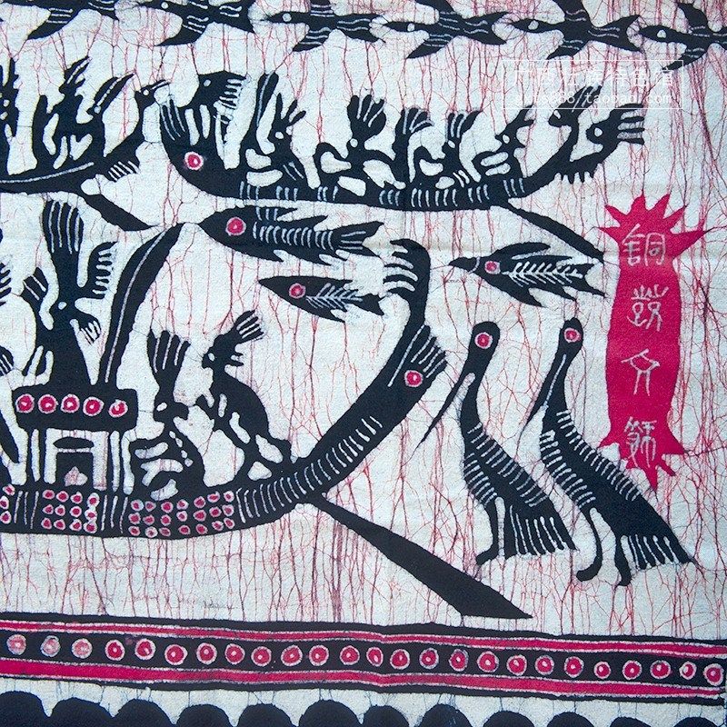 广西壮族特色民间民俗风情活动场景蜡染画 铜鼓节装饰画布艺挂画
