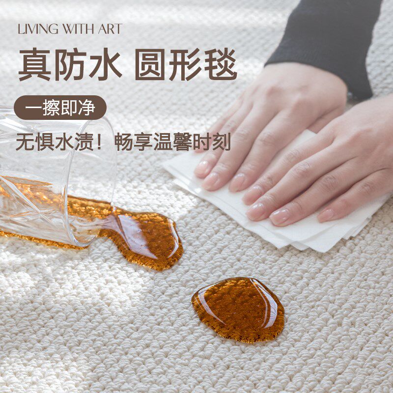 圆形地毯客厅卧室防水防污单人型沙发茶几高级感奶油风椅子垫定制
