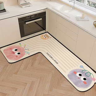 卡通厨房专用地垫L型硅藻泥吸水吸油防滑脚垫可擦洗长条地毯新款