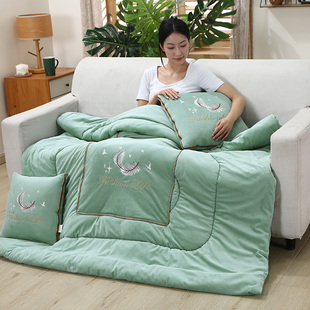 抱枕被子两用2022新款冬季加厚珊瑚绒毯子折叠汽车载靠枕头二合一